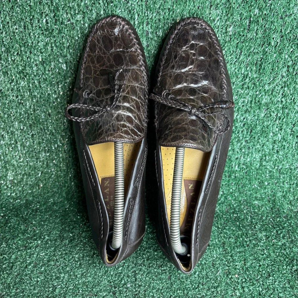 Mezlan Genuine Crocodile Leather Tassel Loafers Luxury Dress Shoes Brown Mens 8M